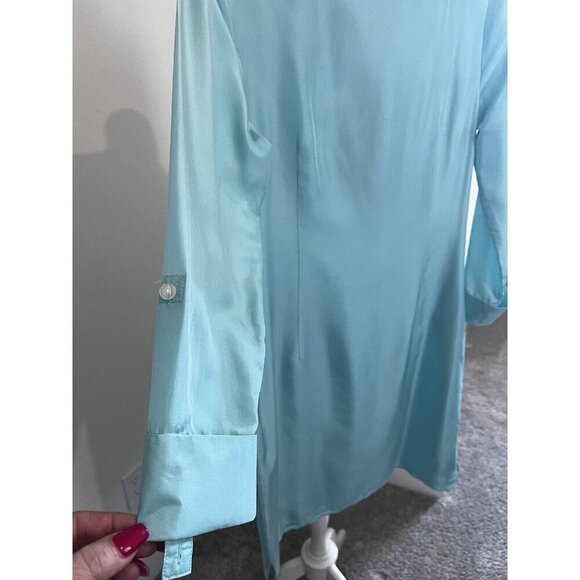 Vineyard Vines Seafoam Silk Shirt Dress Women's Size 4 Roll Tab Sleeve Option - Picture 6 of 9